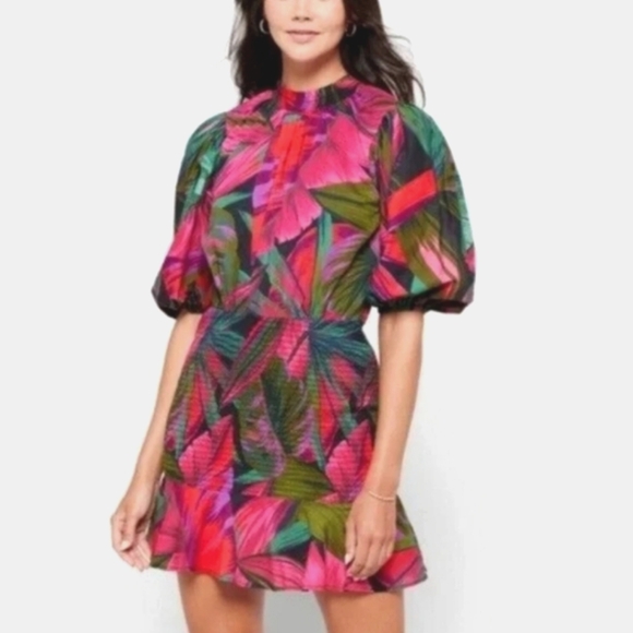 farm rio midnight leaves mini dress NWT Farm Rio Womens Midnight Leaves Mini Dress - Size L